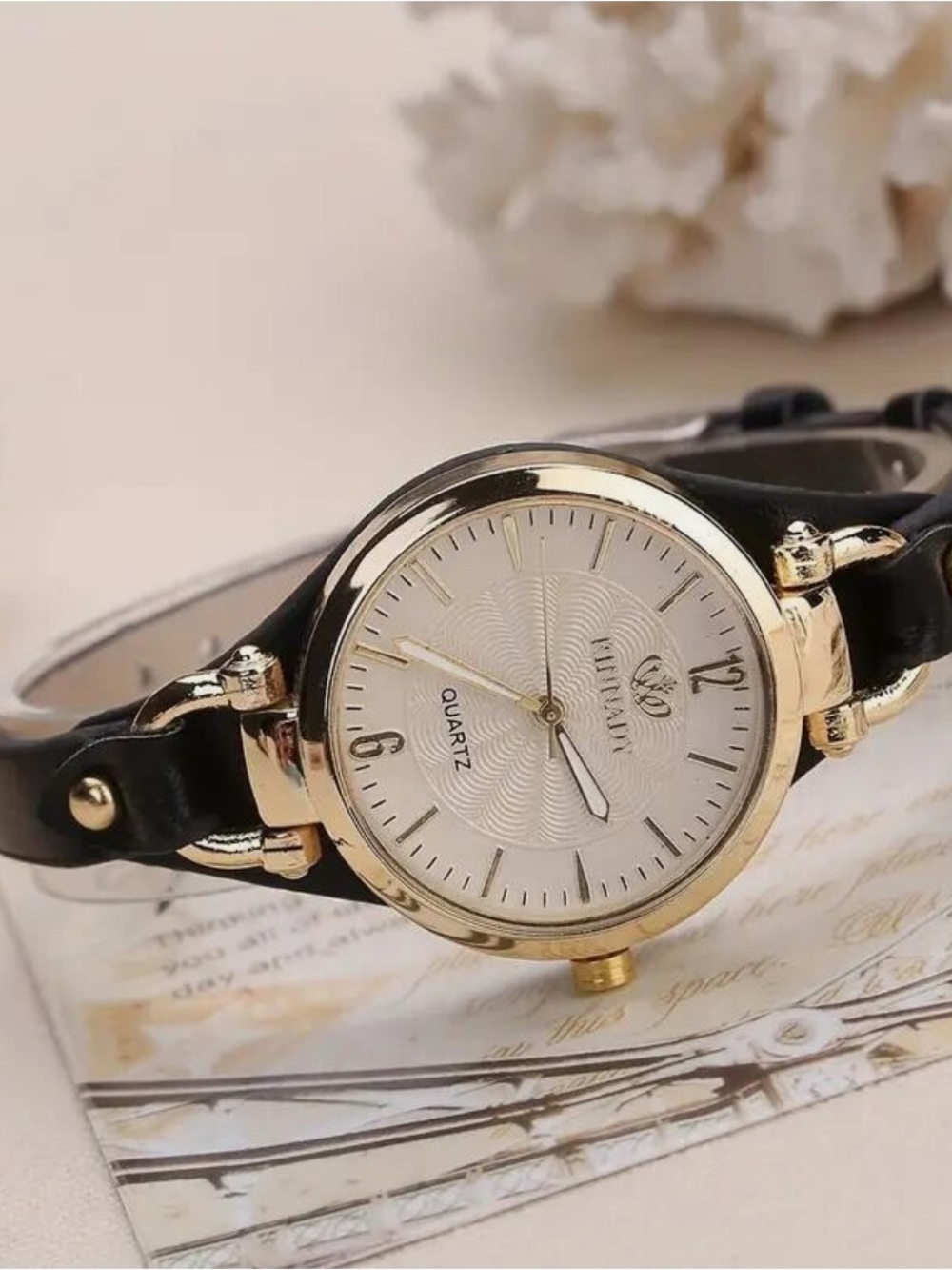 Anthropologie Gold-Tone Round Watch with Black Strap - Picture 2 of 5